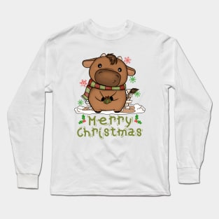 Kids Cow Christmas Cute Cow Merry Christmas Funny Long Sleeve T-Shirt